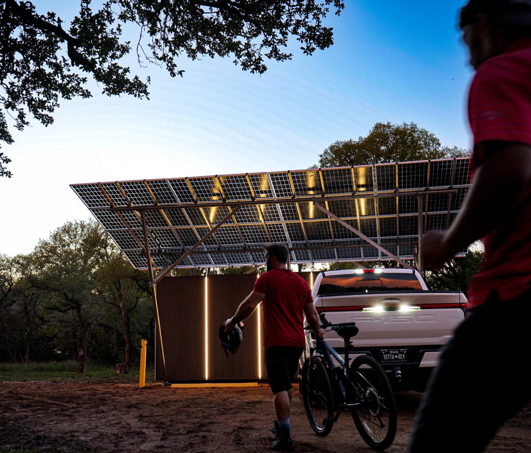 A REV station at dusk with LED lighting
